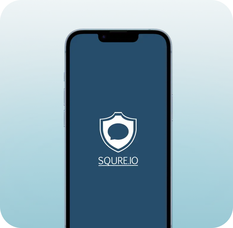 iPhone displaying the SQURE.IO app splash screen