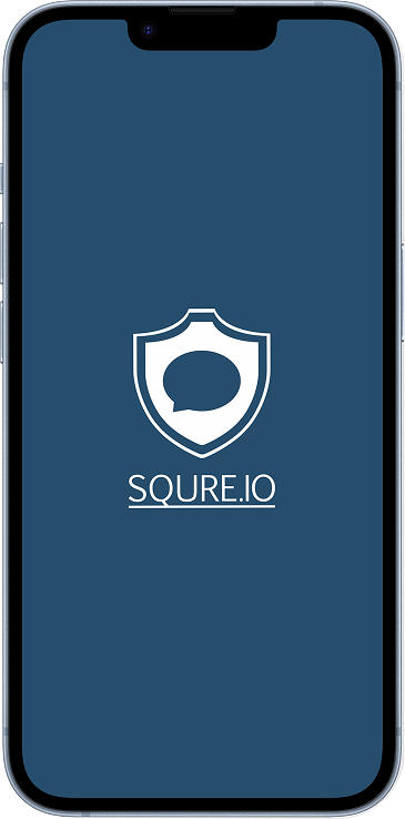 iPhone displaying the SQURE.IO app splash screen