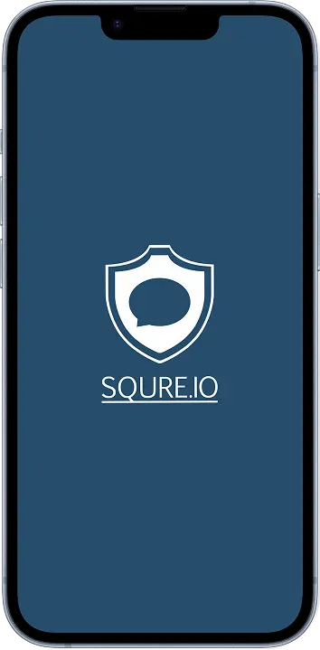 iPhone displaying the SQURE.IO app splash screen
